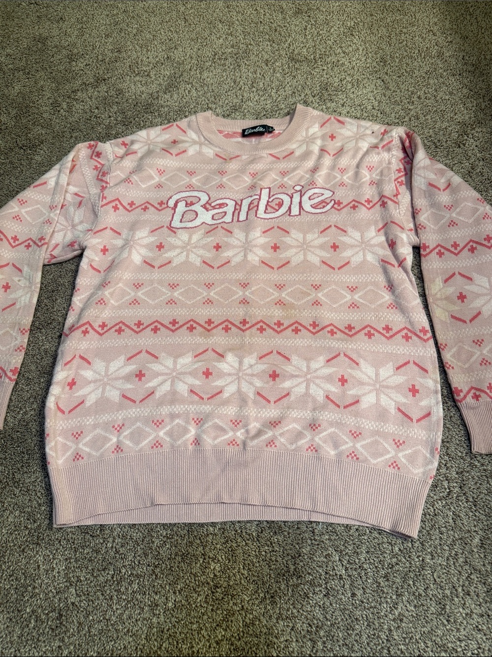 Barbie Pink Fair Isle Crewneck Sweater